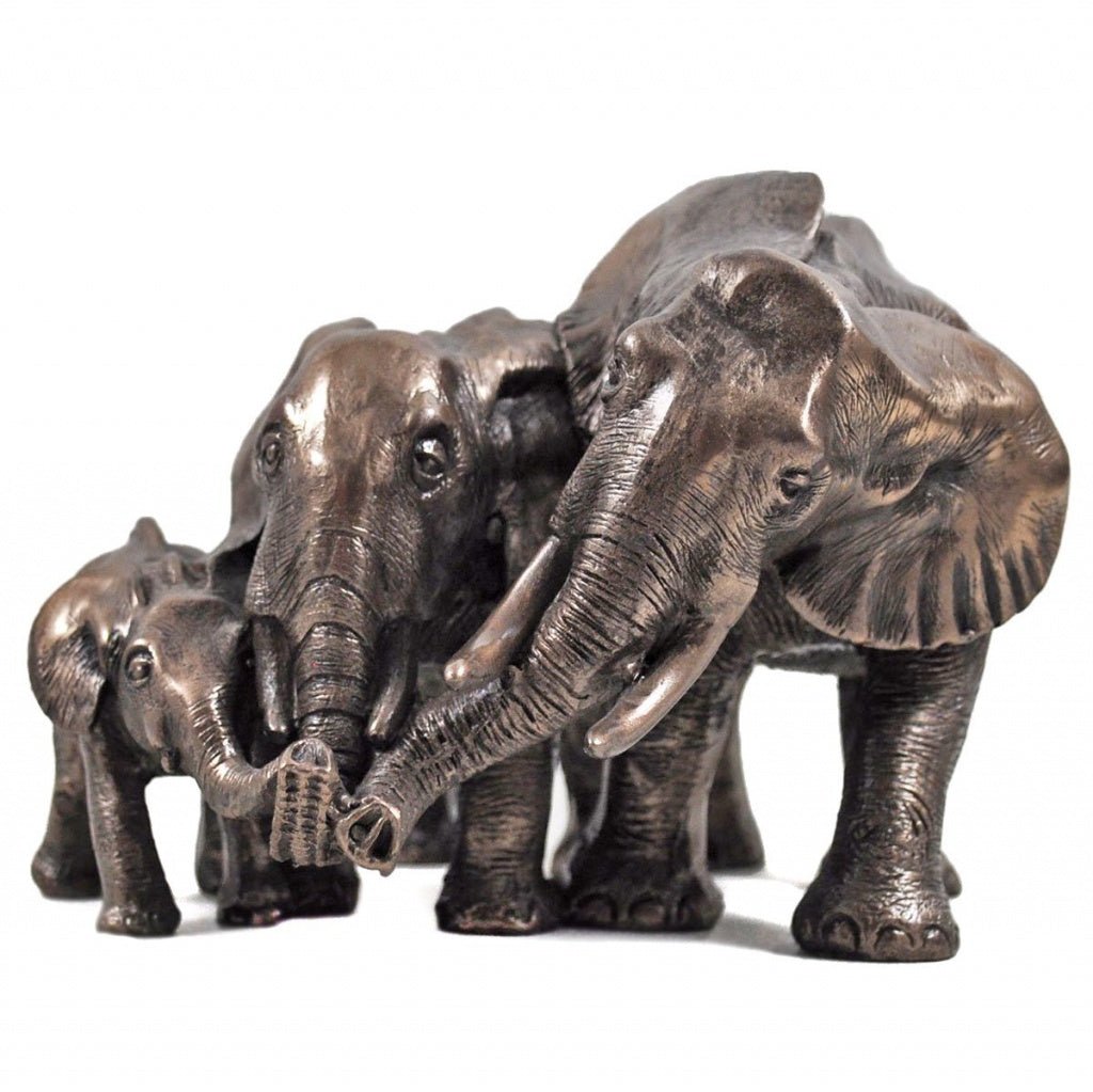 Family Of Three African Elephants In Cold Cast Bronze