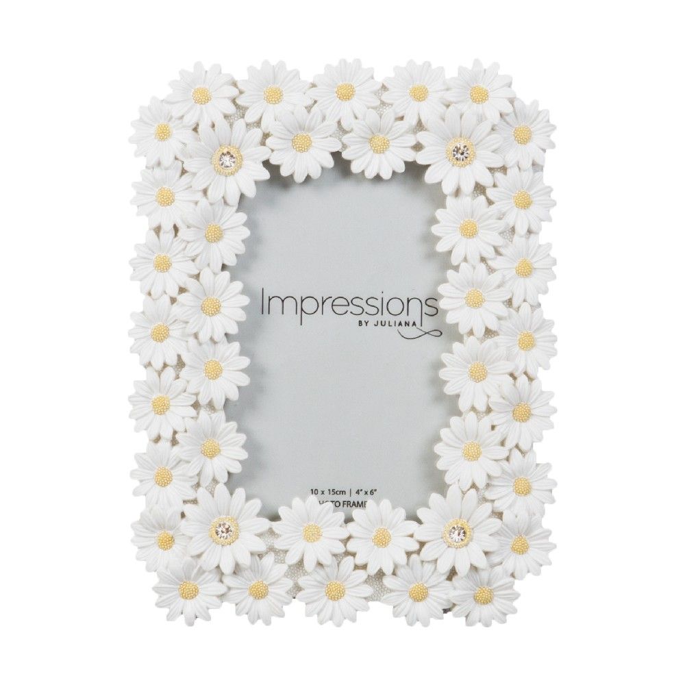 White Floral Daisy Photo Frame Crystal Detail