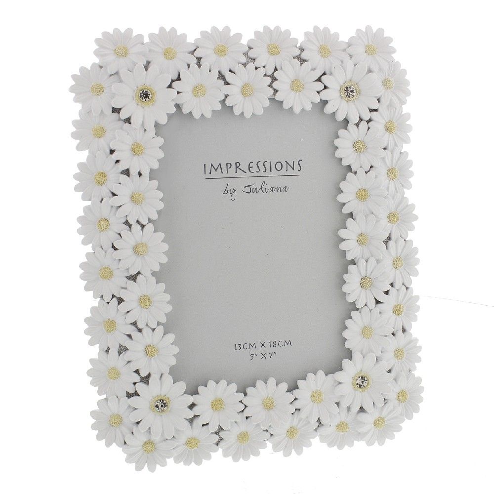 White Floral Daisy Photo Frame Crystal Detail