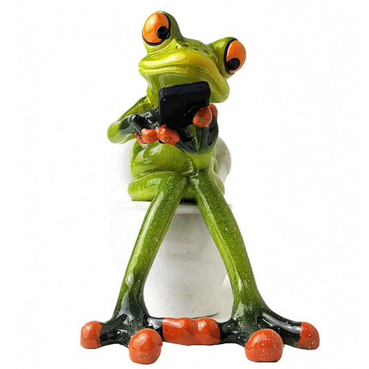 Comical Frogs On The Toilet Small Resin Figurine