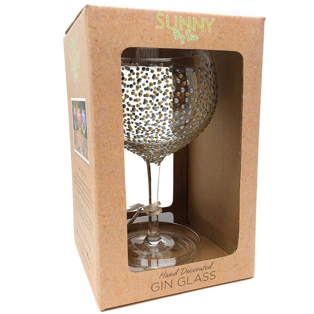 Sunny Sue Hand Decorated Gold Silver Dot Gin Glass
