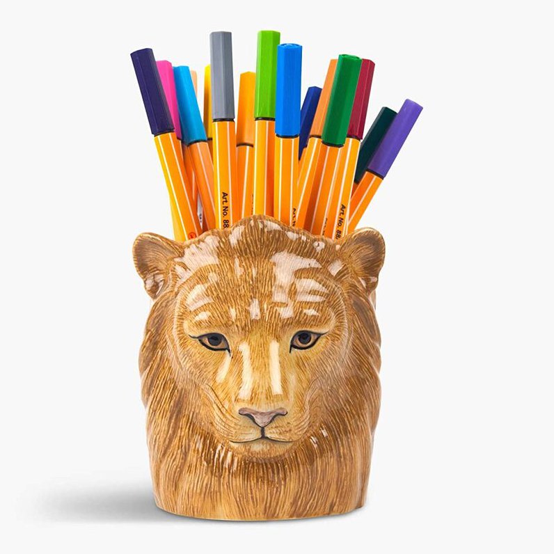 Ceramic Lion Face Pencil Pot Quail