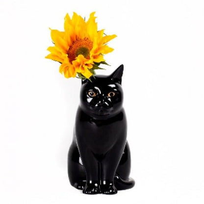 Lucky Black Cat Large Flower Vase