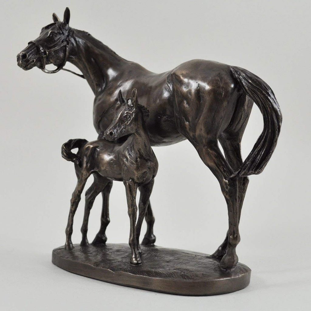 Mare & Foal Horse Figure By David Geenty Signed Cold Cast Bronze