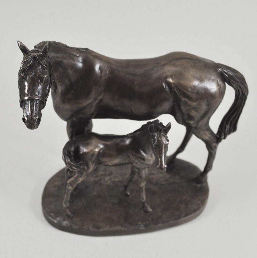 Mare & Foal Horse Figure By David Geenty Signed Cold Cast Bronze