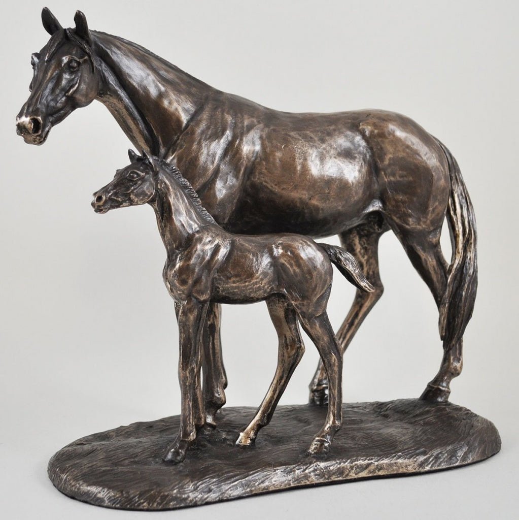 Horse Figure Signed Harriet Glen Cold Cast Bronze Mare & Foal