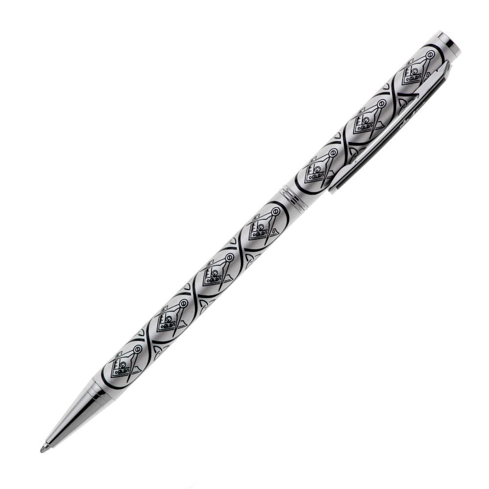 Black Silver Masonic Design Slimline Ballpoint Pen
