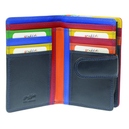 Leather Flap Over Tab Purse Cards & Cash Midnight Colour