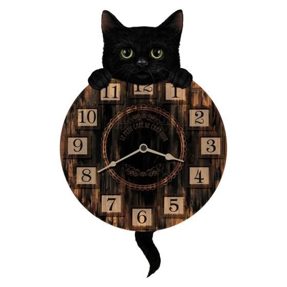Kitten Tickin Black Cat Pendulum Wall Clock Nemesis Now