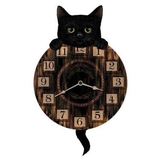 Kitten Tickin' Black Cat Pendulum Wall Clock By Nemesis Now