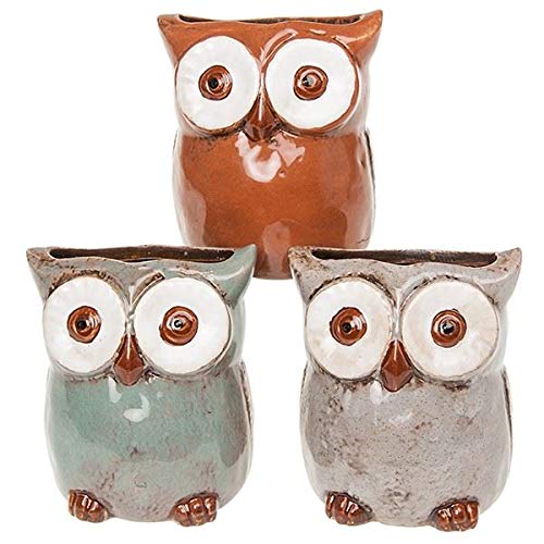 Owl Planters - Plant Pots Set Of Three All Different Colours Lovely Set