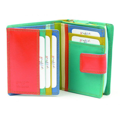 Leather Compact Purse Tab Closure In Pacific Colours
