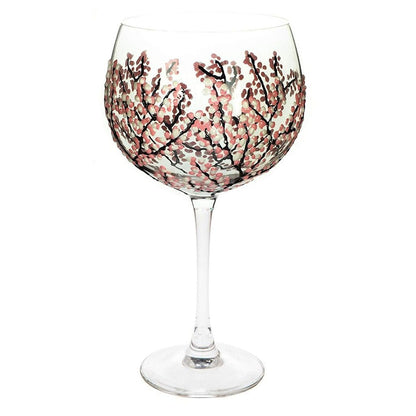 Sunny Sue Hand Decorated Pink White Blossom Gin Glass