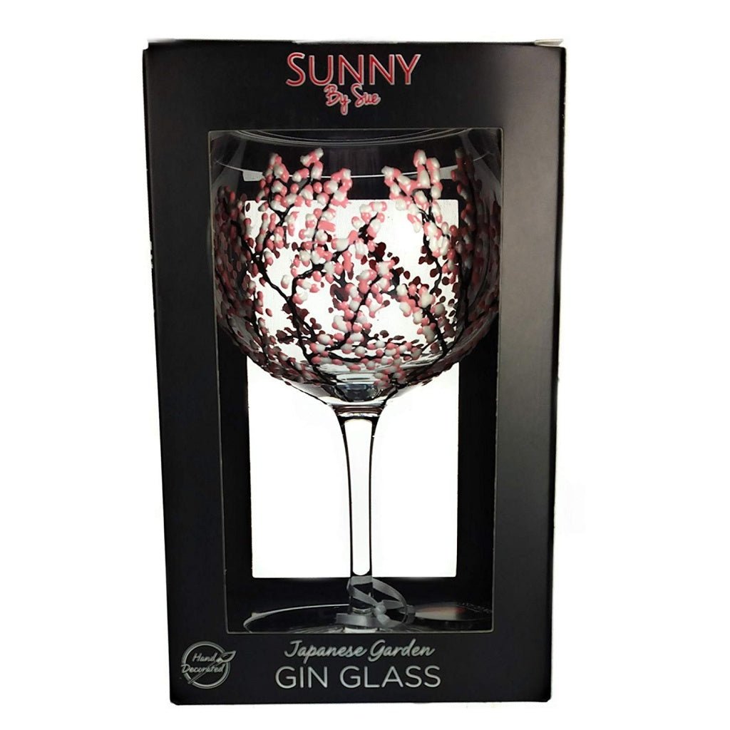 Sunny Sue Hand Decorated Pink White Blossom Gin Glass