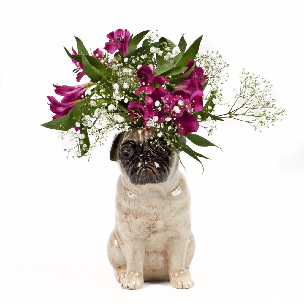 Ceramic Pug Dog Flower Vase Quail