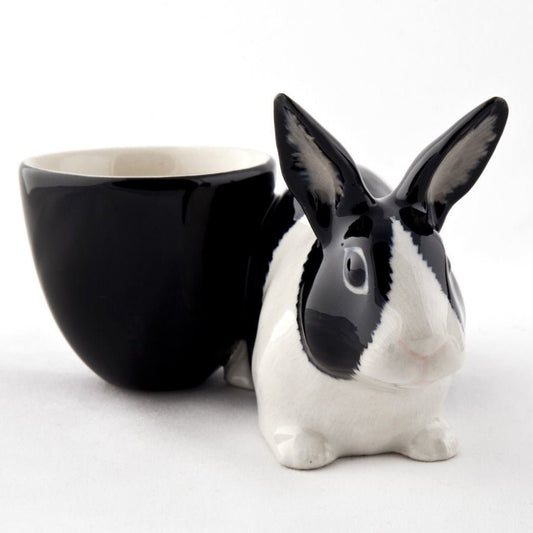 Black & White Dutch Rabbit with Egg Cup