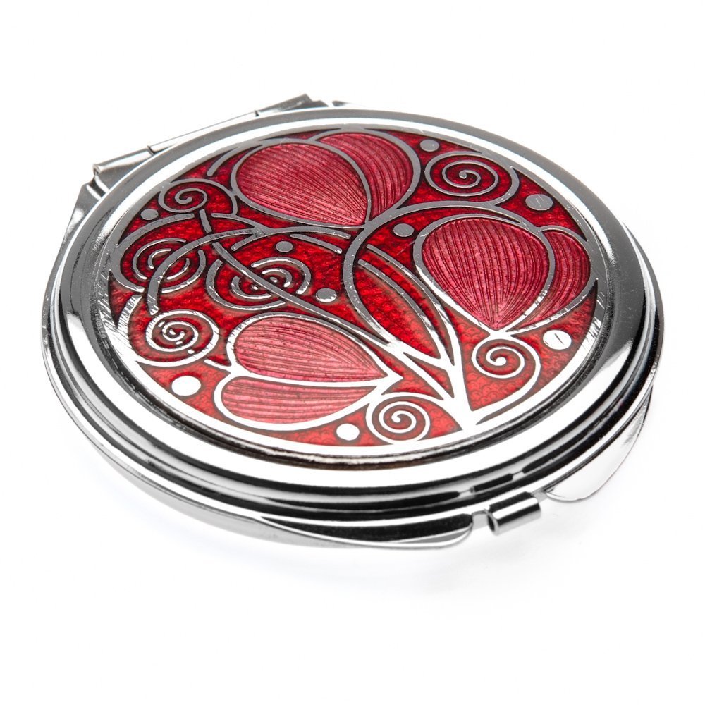 Compact Mirror Rennie Mackintosh Leaves Coils Design Red Pink