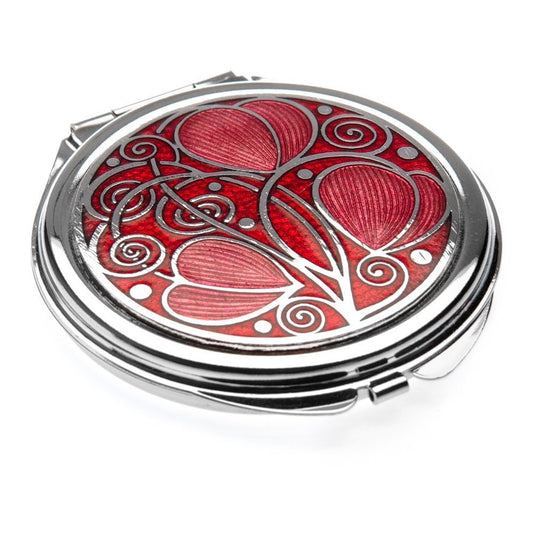 Compact Mirror Rennie Mackintosh Leaves & Coils Design In Red - Pink
