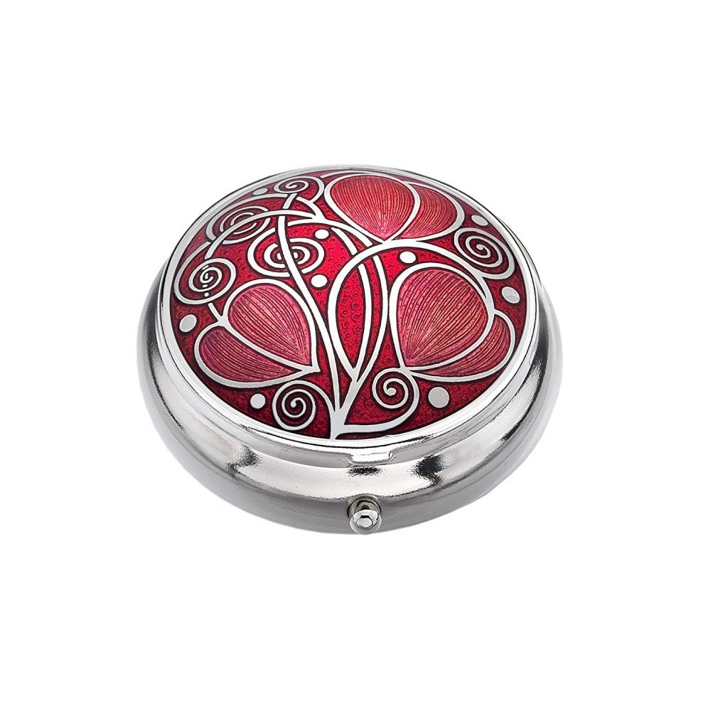 Red Celtic Swirls Design Enamel Silver Plated Pill Box