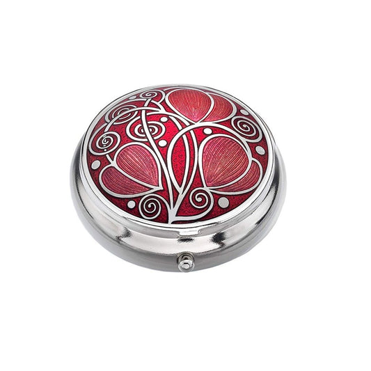 Red Celtic Swirls Design Enamel & Silver Plated Pill Box