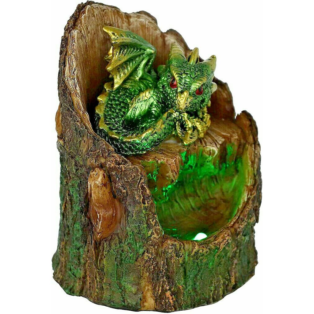 Green Dragon Arboreal Hatchling Tree Trunk Light Figurine
