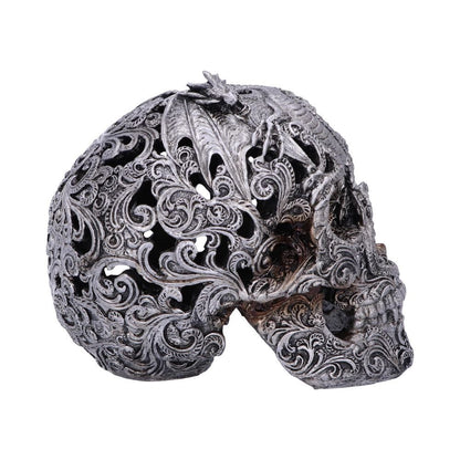 Silver Coloured Cranial Drakos Engraved Dragon Skull Ornament