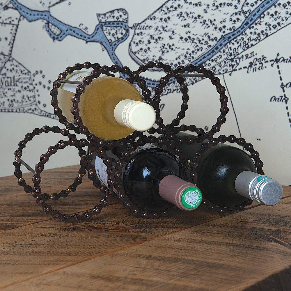 Recycled Bike Chain Bottle Wine Rack Bronze Coloured Fair Trade